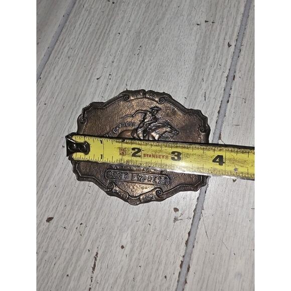 Vintage Pony Express Brass Belt Buckle Western Theme Horse and Rider Cowboy - Picture 5 of 6